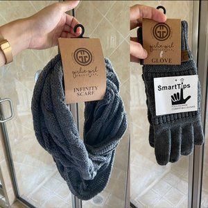 Girlie Girl Woven Gray Infinity Scarf + Matching Gloves Set